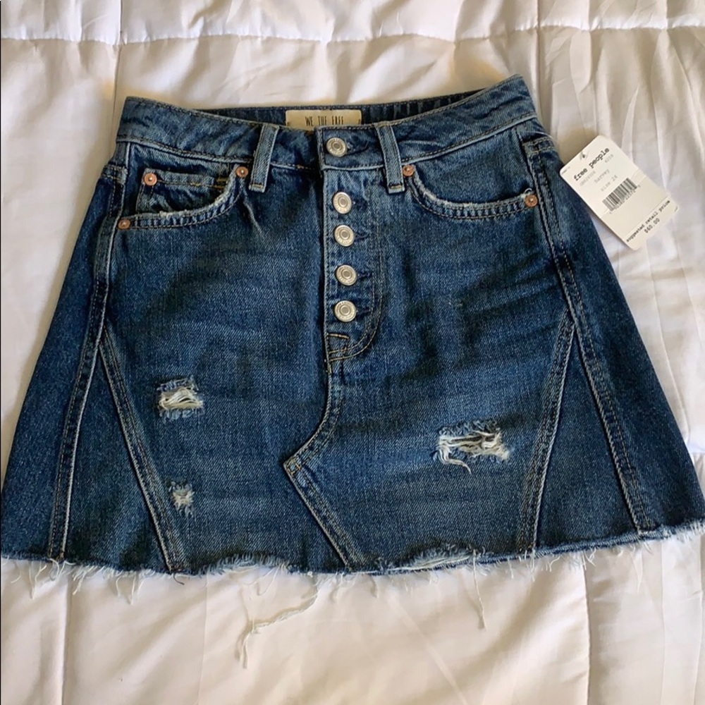 NWT Free People Distressed Denim Mini Skirt